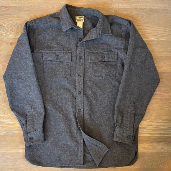 LL Bean Traditional Fit Chamois Flannel Shirt Gray Mens Size Medium - Picture 2 of 7